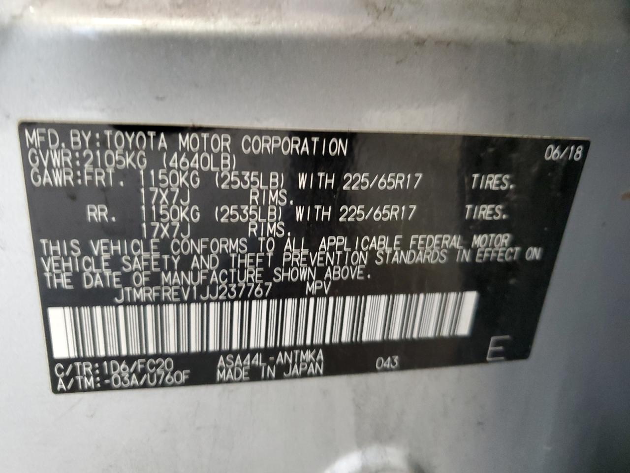 2018 Toyota Rav4 Adventure VIN: JTMRFREV1JJ237767 Lot: 64149264