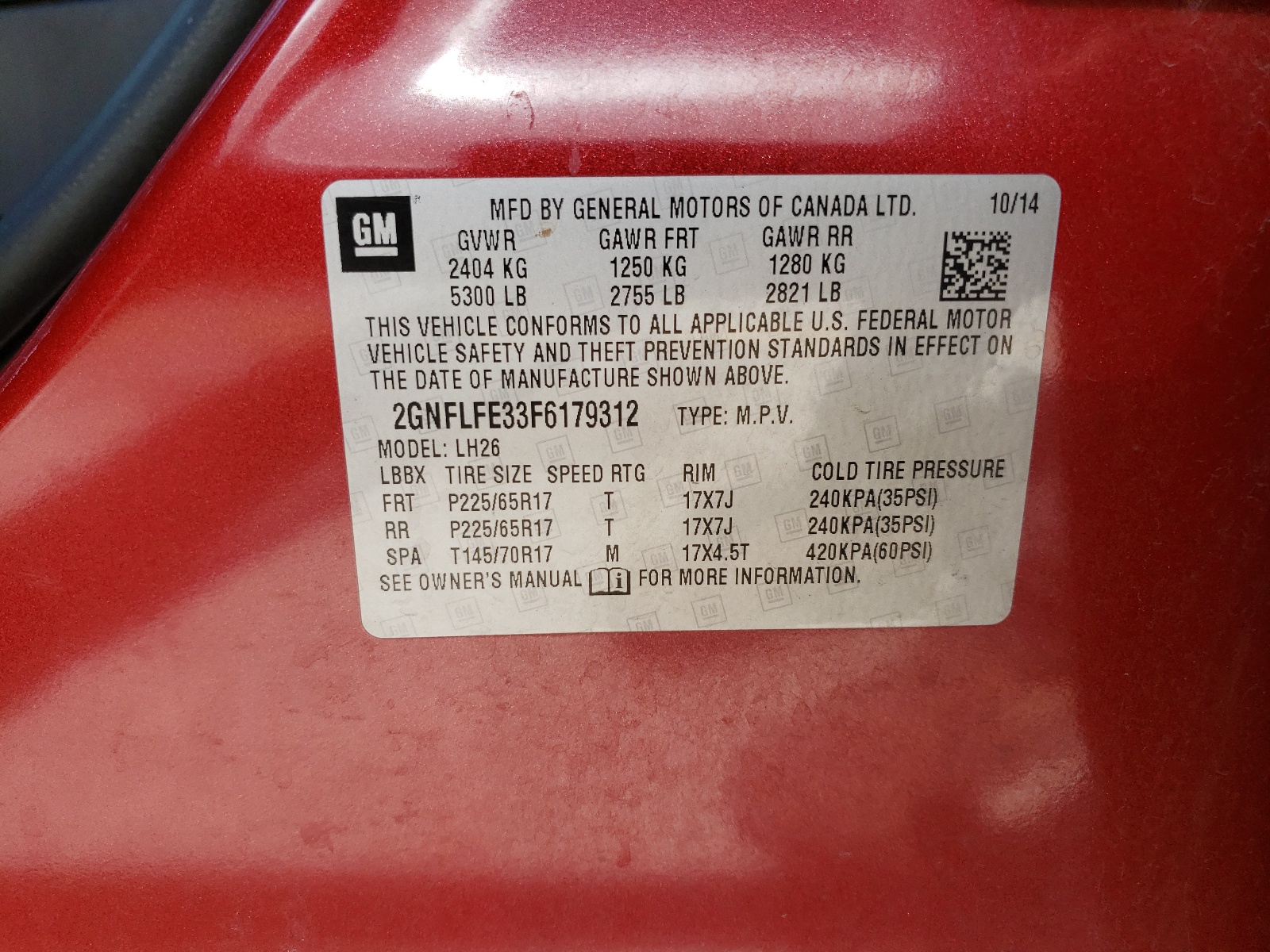 2GNFLFE33F6179312 2015 Chevrolet Equinox Lt