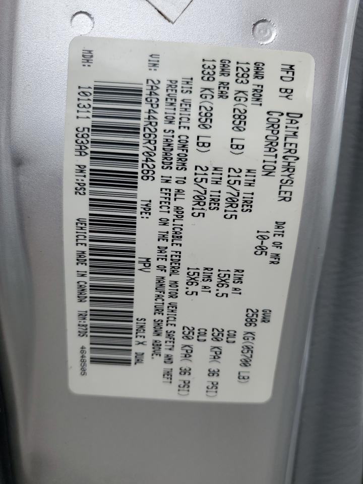 2006 Chrysler Town & Country Lx VIN: 2A4GP44R26R704266 Lot: 64814114