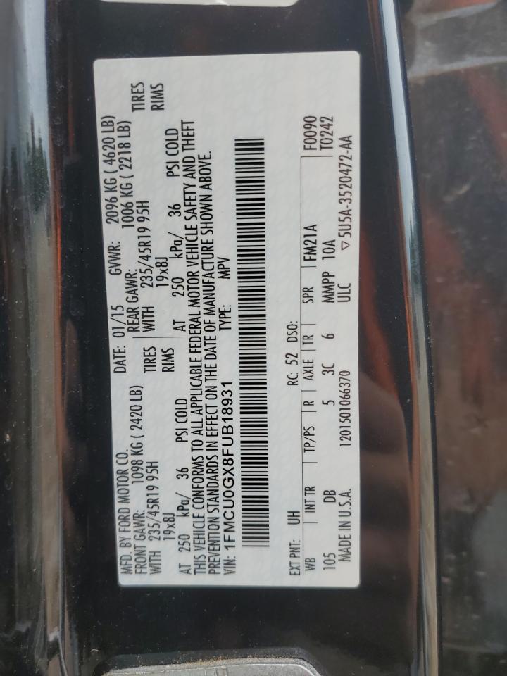 2015 Ford Escape Se VIN: 1FMCU0GX8FUB18931 Lot: 61715314