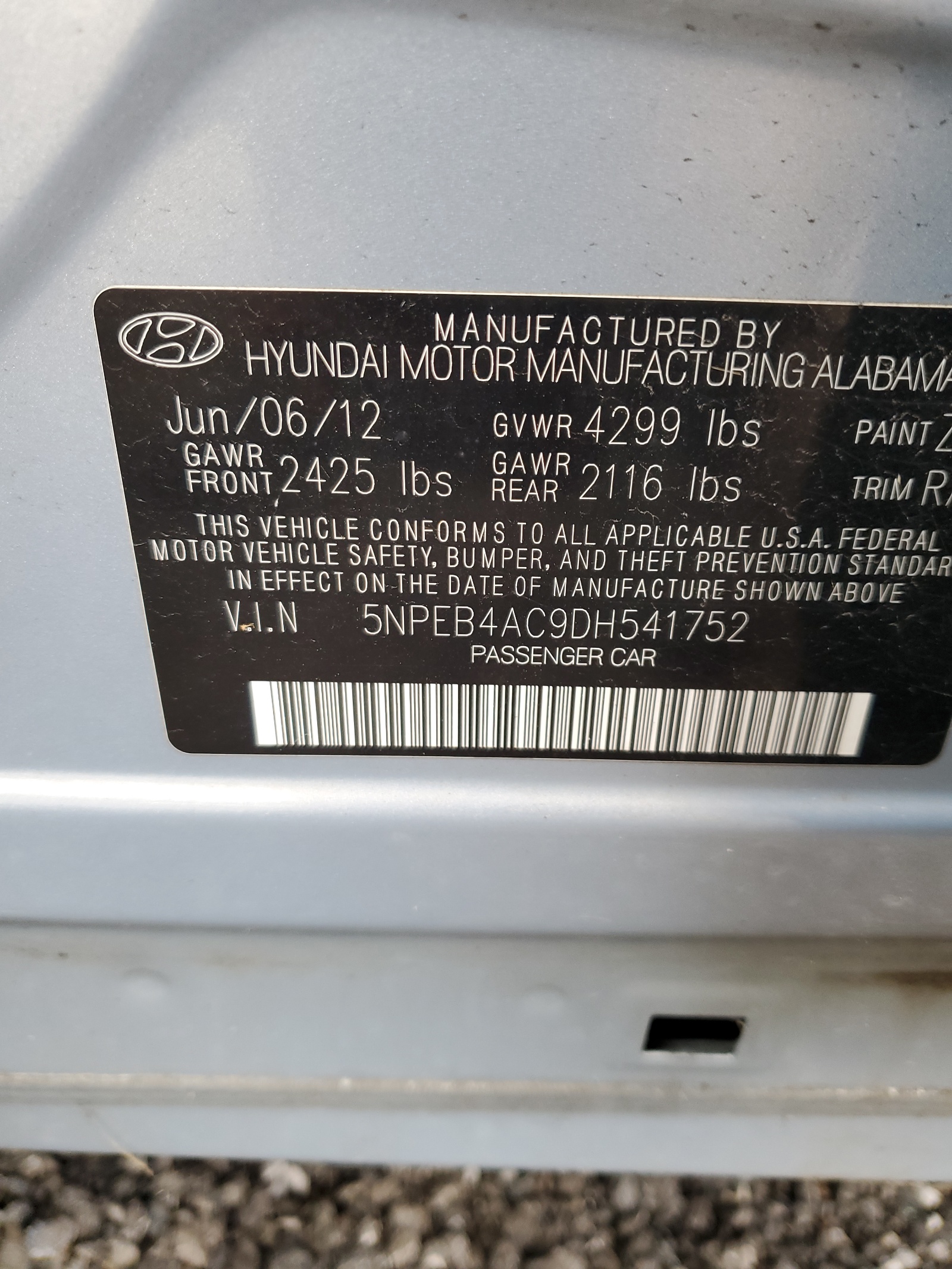 5NPEB4AC9DH541752 2013 Hyundai Sonata Gls