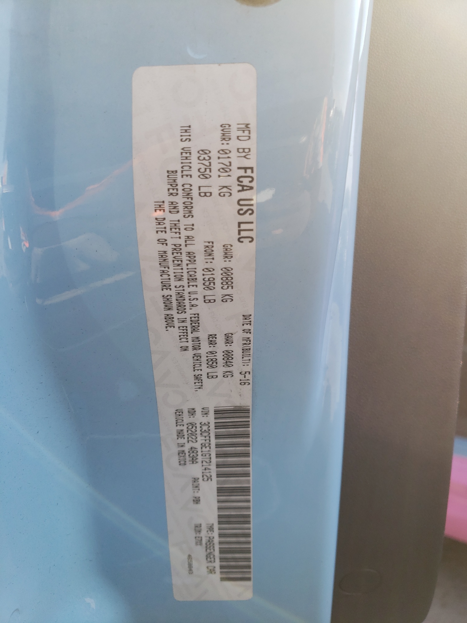 3C3CFFGE1GT214125 2016 Fiat 500 Electric