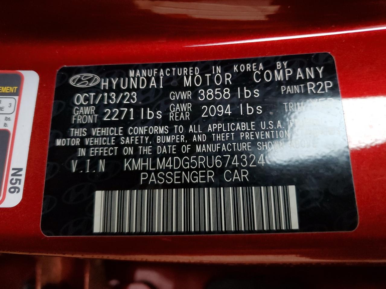 2024 Hyundai Elantra Sel VIN: KMHLM4DG5RU674324 Lot: 65290444