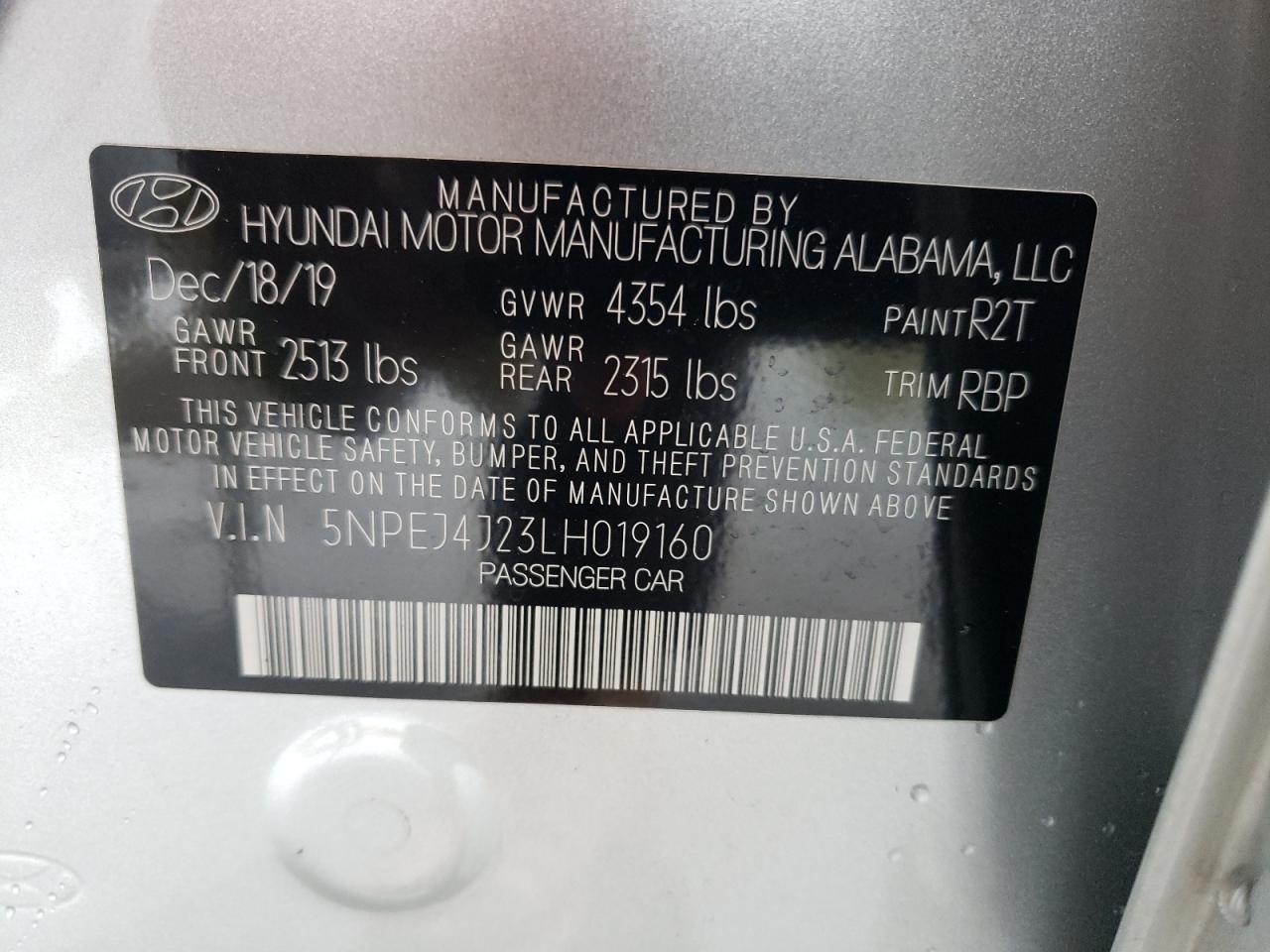 2020 Hyundai Sonata Sel Plus VIN: 5NPEJ4J23LH019160 Lot: 64274964