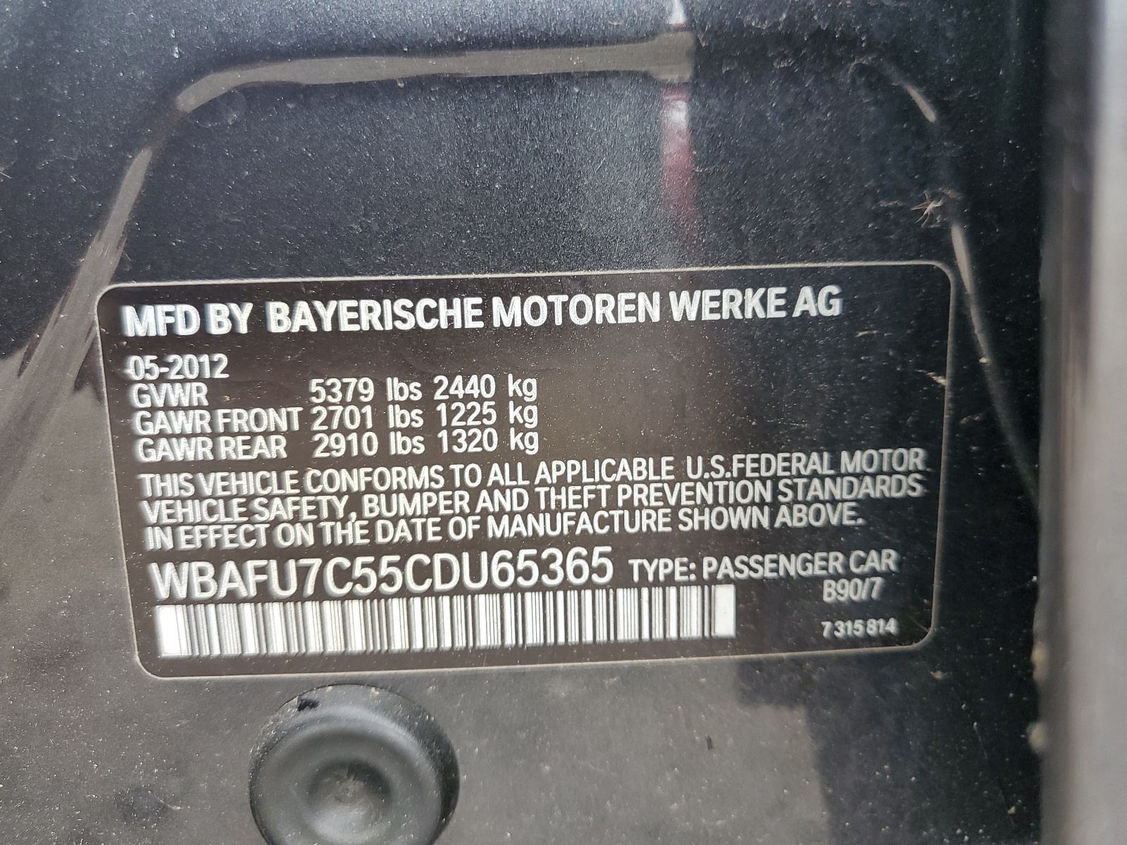 WBAFU7C55CDU65365 2012 BMW 535 Xi