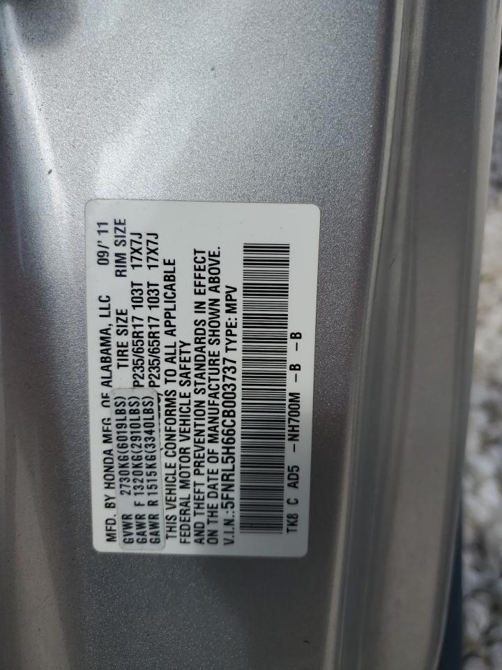 5FNRL5H66CB003737 2012 Honda Odyssey Exl