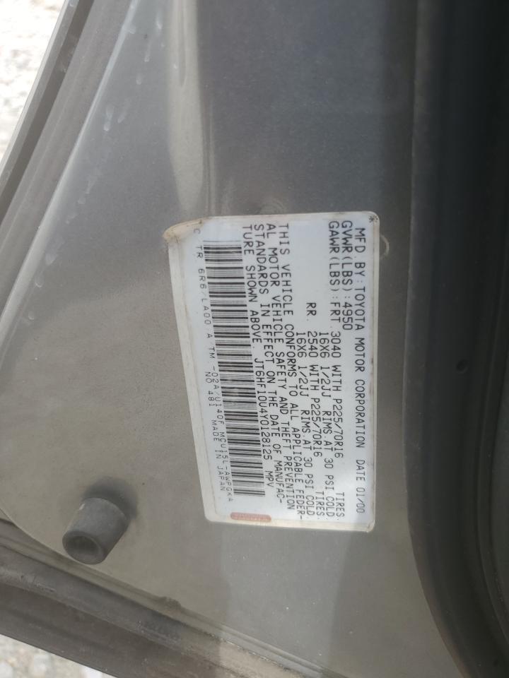 2000 Lexus Rx 300 VIN: JT6HF10U4Y0128125 Lot: 65371524