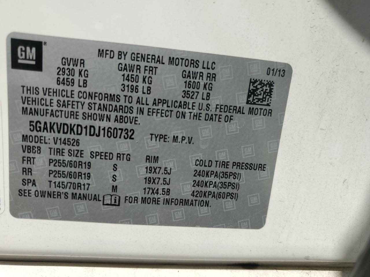 2013 Buick Enclave VIN: 5GAKVDKD1DJ160732 Lot: 62282414