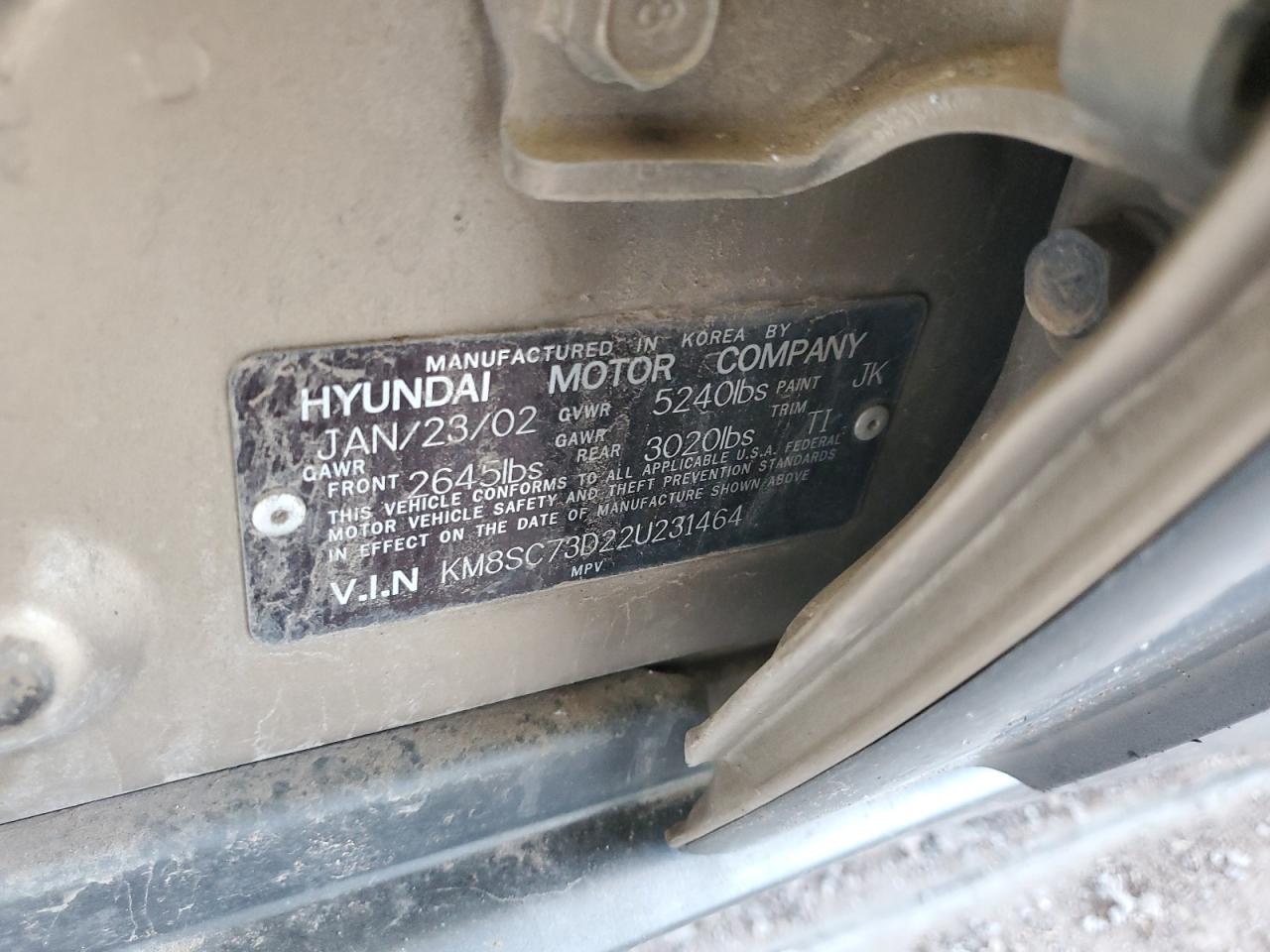 2002 Hyundai Santa Fe Gls VIN: KM8SC73D22U231464 Lot: 61743384