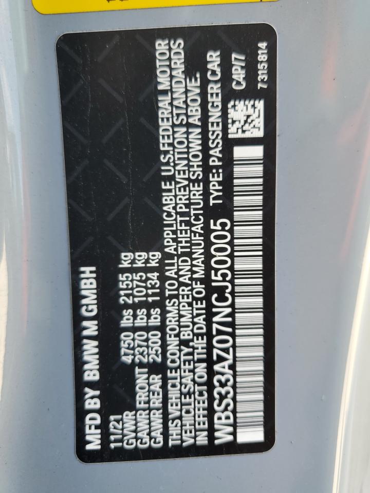 2022 BMW M4 Competition VIN: WBS33AZ07NCJ50005 Lot: 64069414