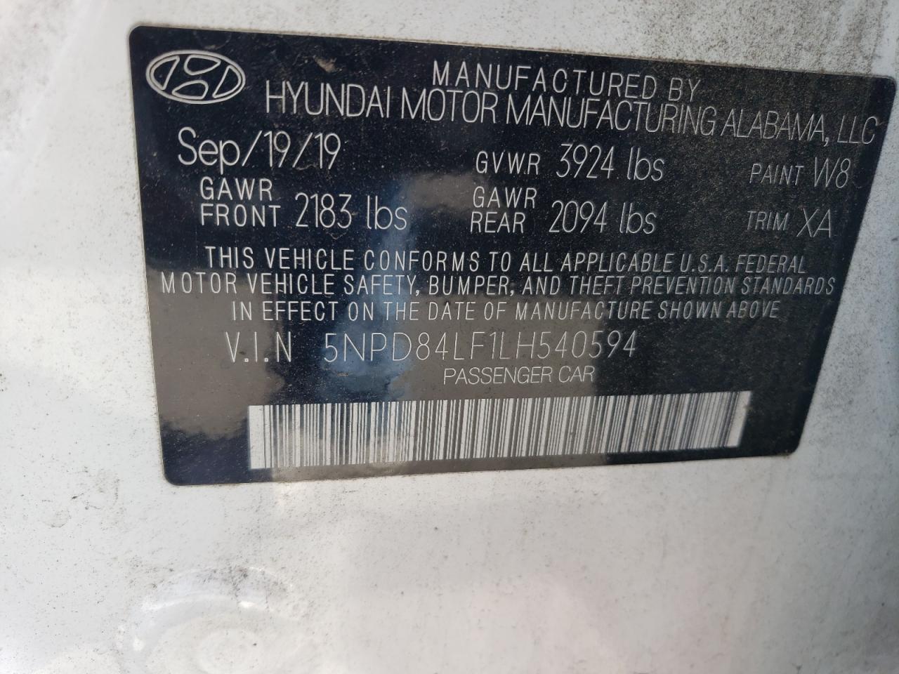 2020 Hyundai Elantra Sel VIN: 5NPD84LF1LH540594 Lot: 63533224