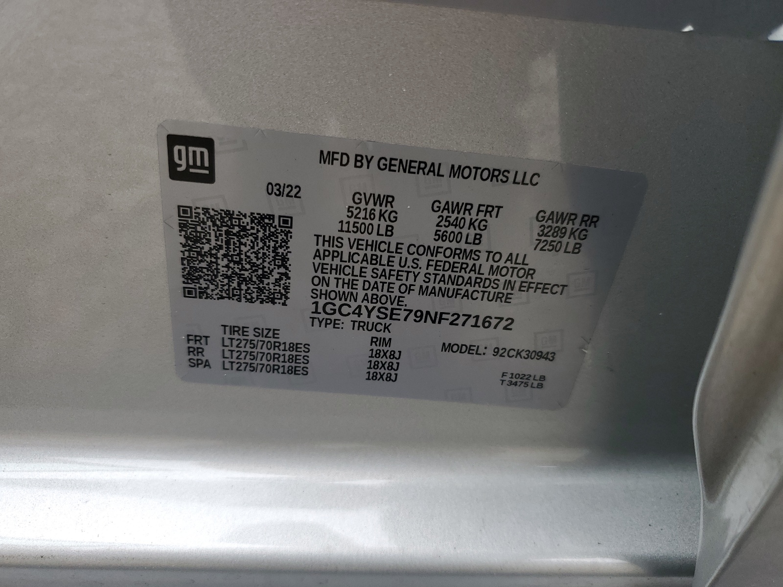 1GC4YSE79NF271672 2022 Chevrolet Silverado K3500