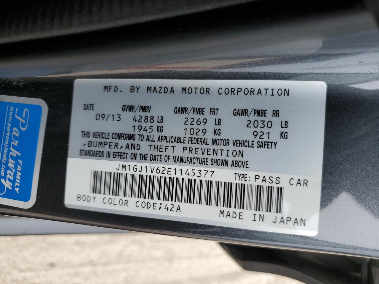 2014 Mazda 6 Touring VIN: JM1GJ1V62E1145377 Lot: 61934954