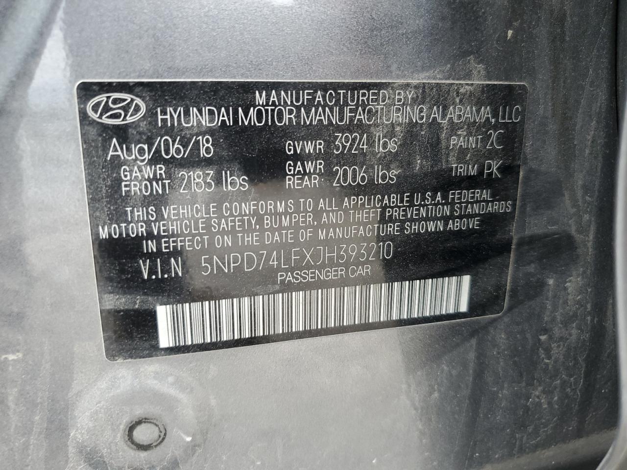 2018 Hyundai Elantra Se VIN: 5NPD74LFXJH393210 Lot: 61644004