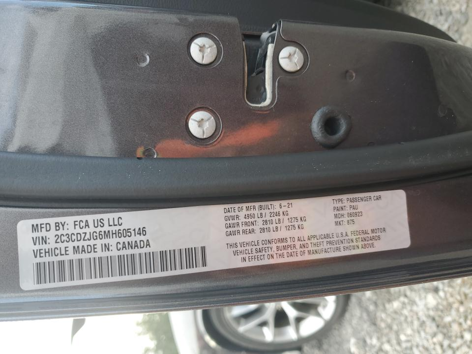 2C3CDZJG6MH605146 2021 Dodge Challenger Gt