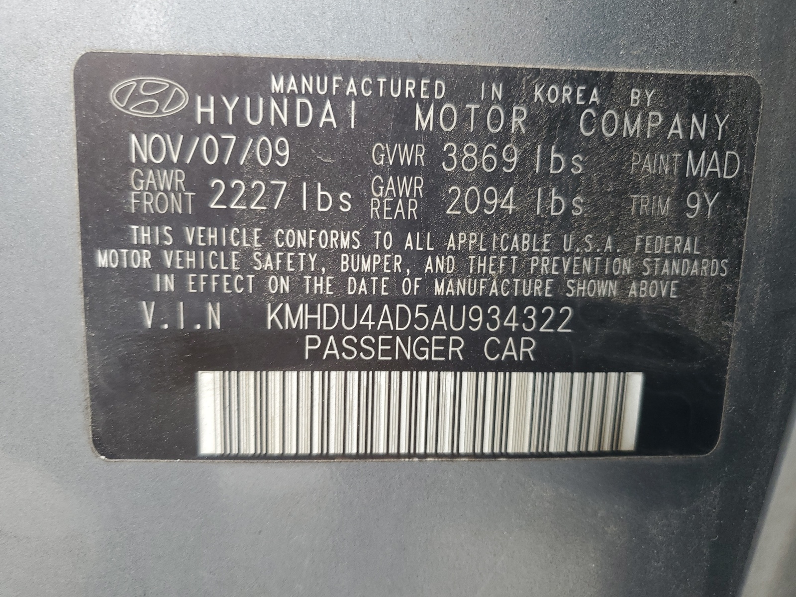 KMHDU4AD5AU934322 2010 Hyundai Elantra Blue