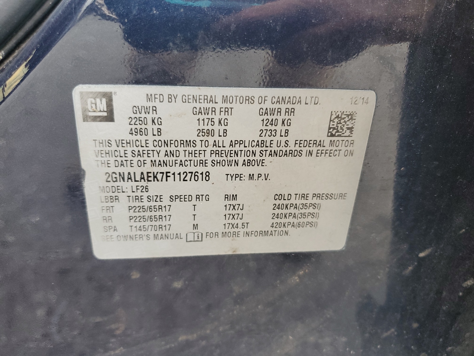 2GNALAEK7F1127618 2015 Chevrolet Equinox Ls