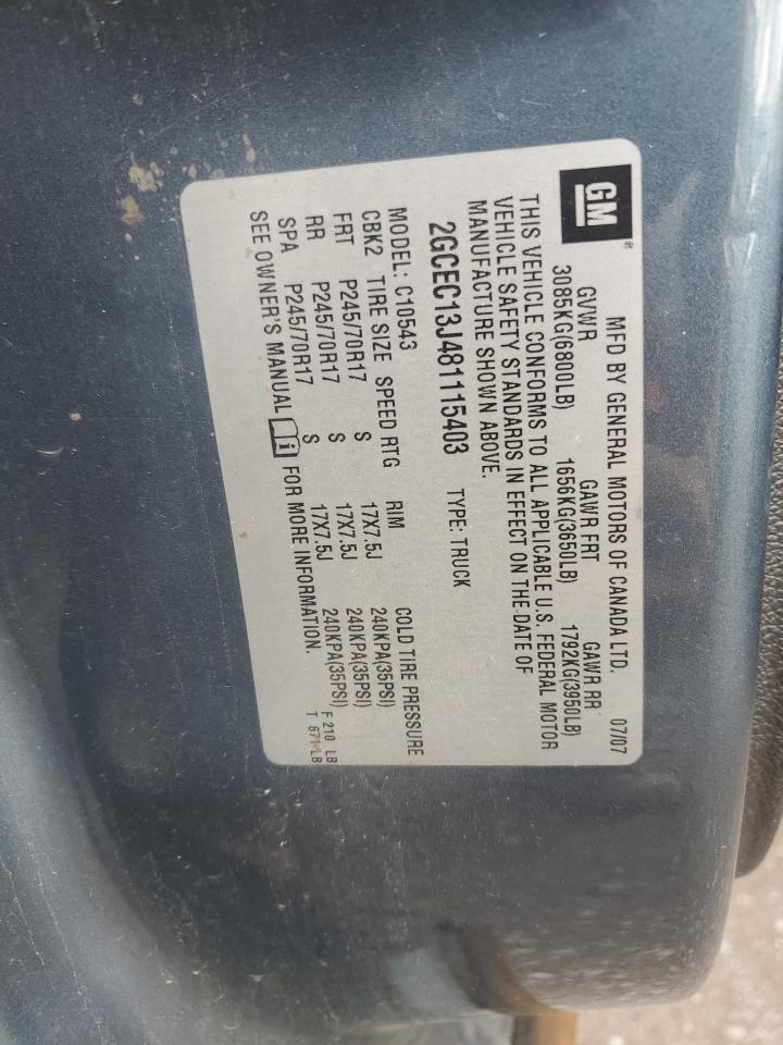 2008 Chevrolet Silverado C1500 VIN: 2GCEC13J481115403 Lot: 62479674