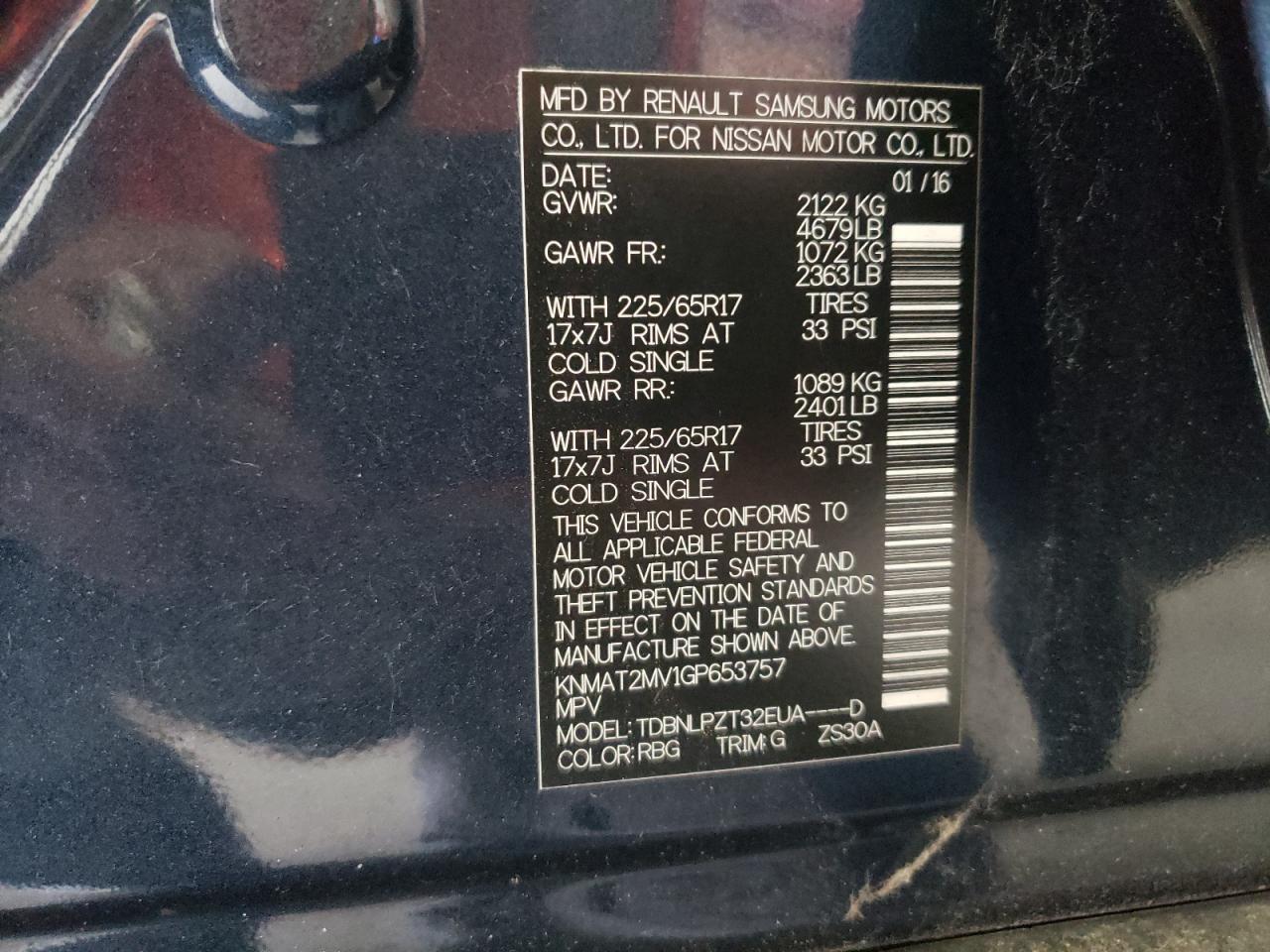 2016 Nissan Rogue S VIN: KNMAT2MV1GP653757 Lot: 64399824