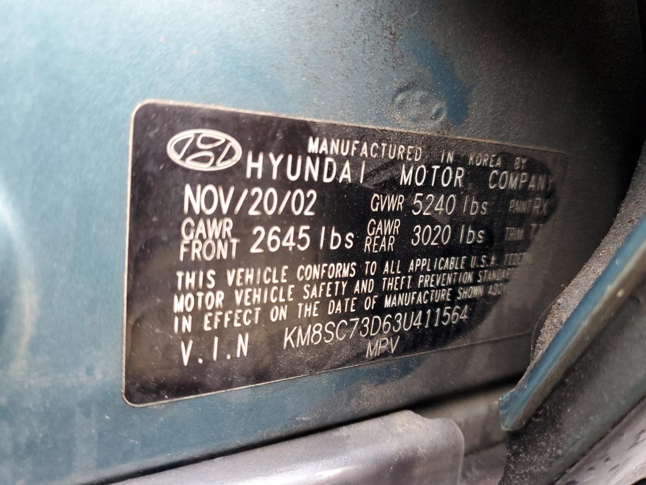 KM8SC73D63U411564 2003 Hyundai Santa Fe Gls