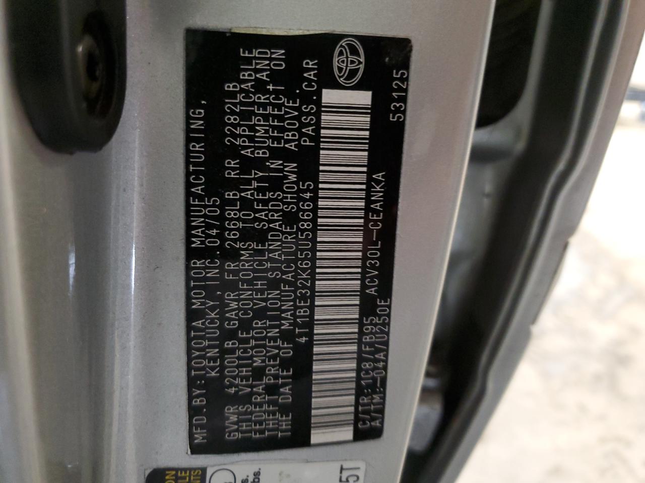 2005 Toyota Camry Le VIN: 4T1BE32K65U586645 Lot: 63716704