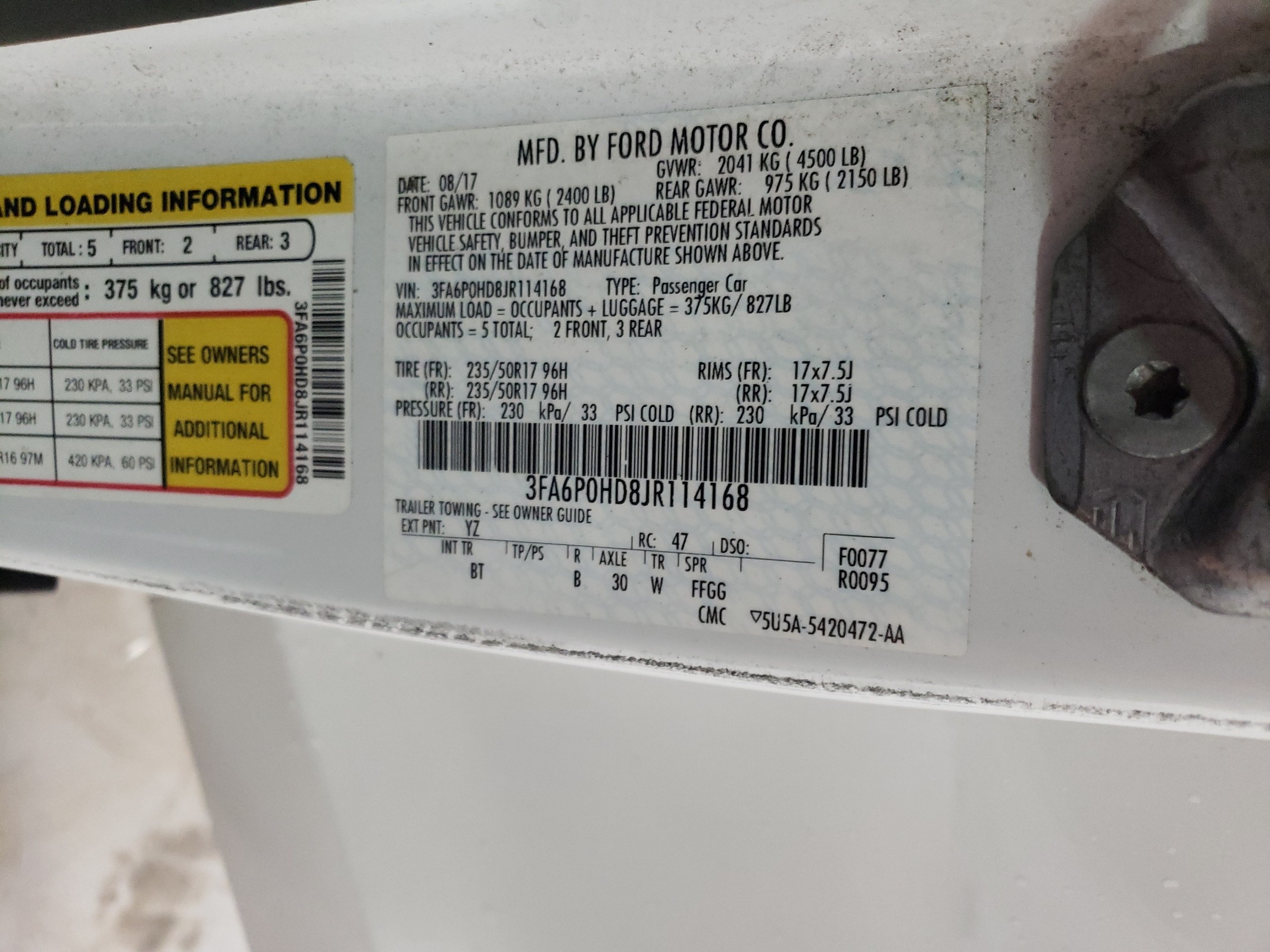 3FA6P0HD8JR114168 2018 Ford Fusion Se