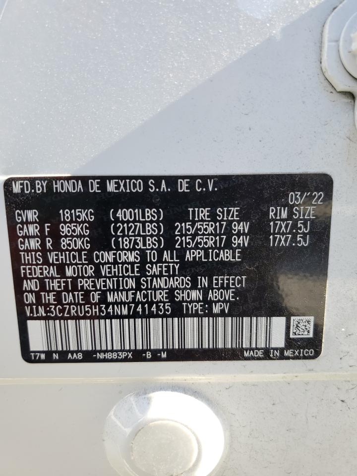 2022 Honda Hr-V Lx VIN: 3CZRU5H34NM741435 Lot: 63264624