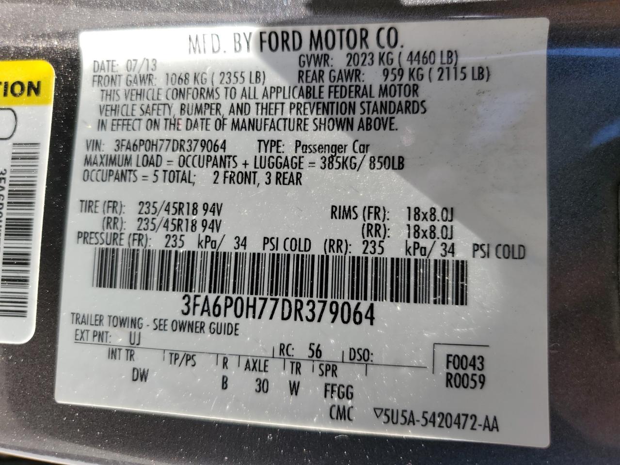 3FA6P0H77DR379064 2013 Ford Fusion Se