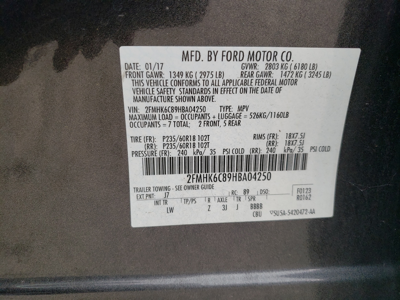 2FMHK6C89HBA04250 2017 Ford Flex Sel