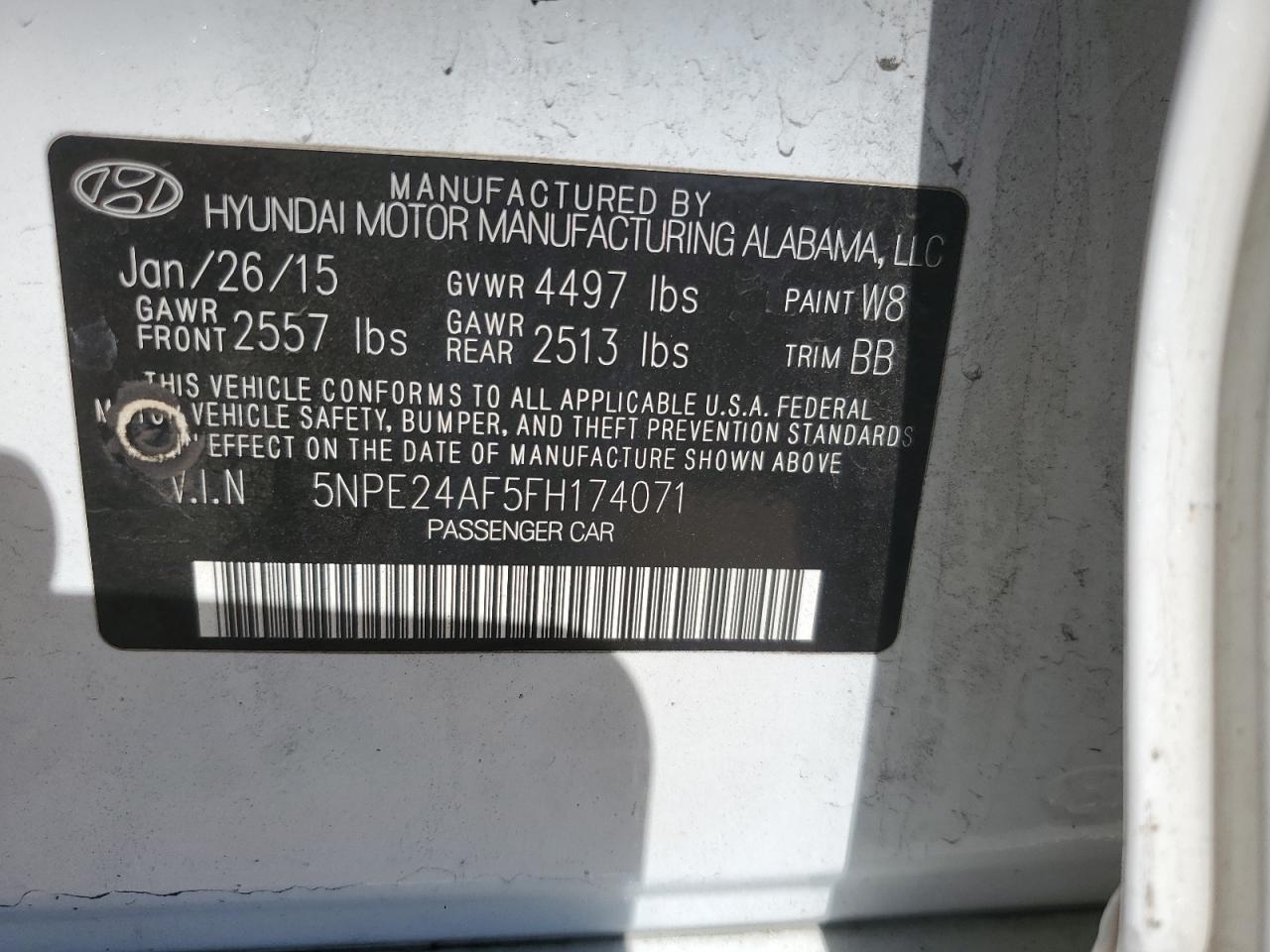 5NPE24AF5FH174071 2015 HYUNDAI SONATA - Image 12