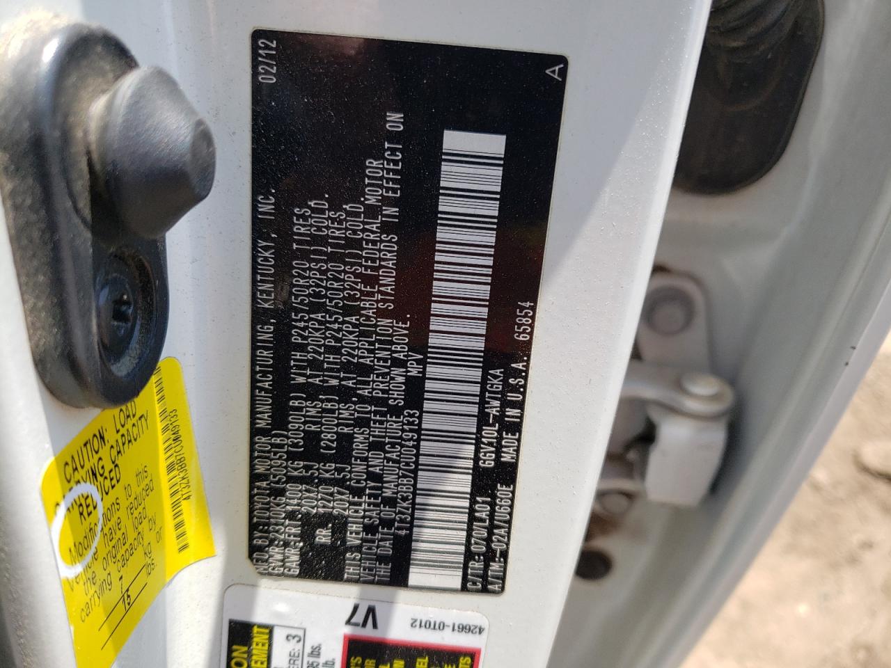 2012 Toyota Venza Le VIN: 4T3ZK3BB7CU049133 Lot: 60659024