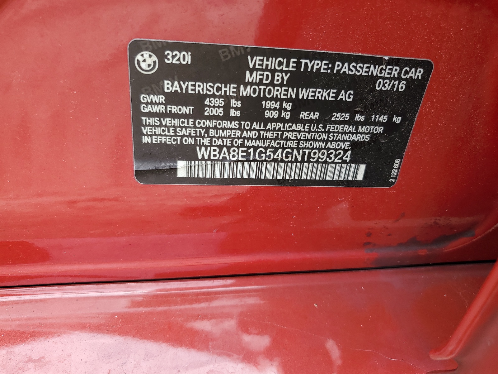 WBA8E1G54GNT99324 2016 BMW 320 I