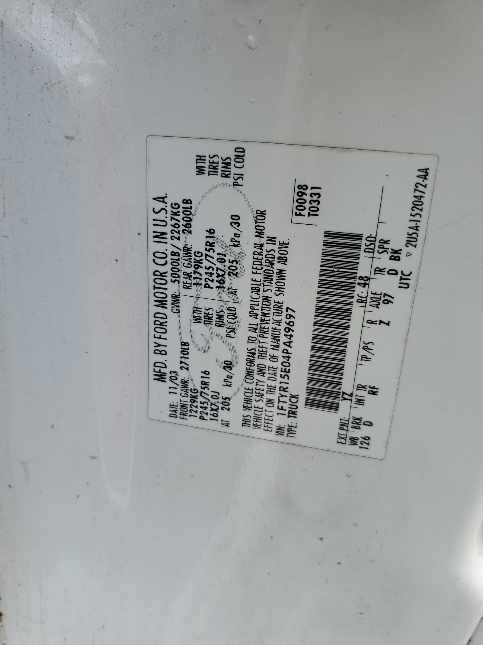 1FTYR15E04PA49697 2004 Ford Ranger Super Cab