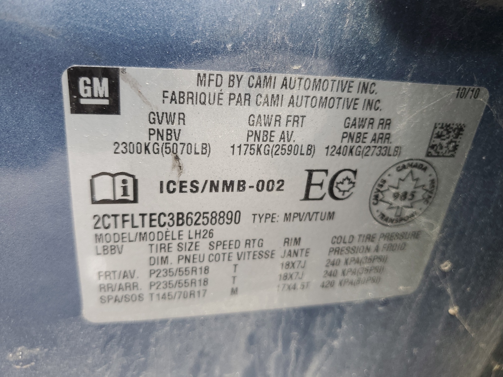 2CTFLTEC3B6258890 2011 GMC Terrain Sle