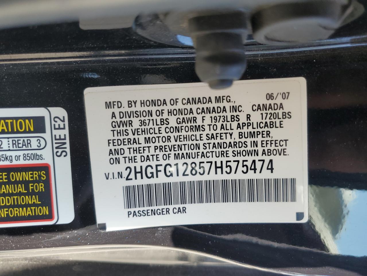 2007 Honda Civic Ex VIN: 2HGFG12857H575474 Lot: 63559094