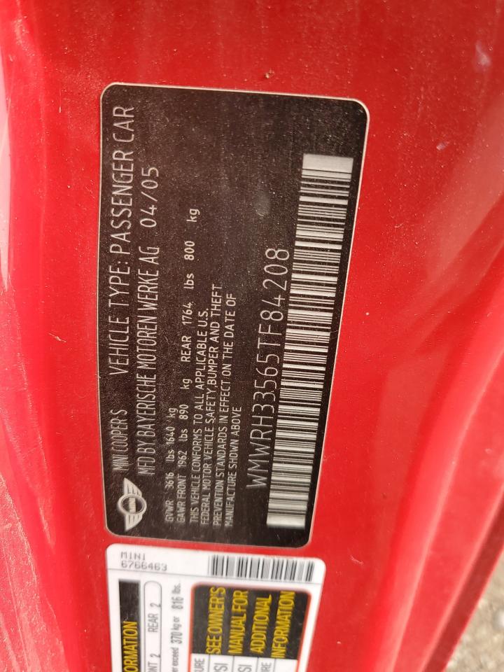 2005 Mini Cooper S VIN: WMWRH33565TF84208 Lot: 65383754