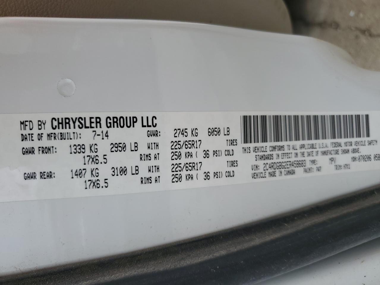 2014 Dodge Grand Caravan Se VIN: 2C4RDGBG2ER458683 Lot: 63890234