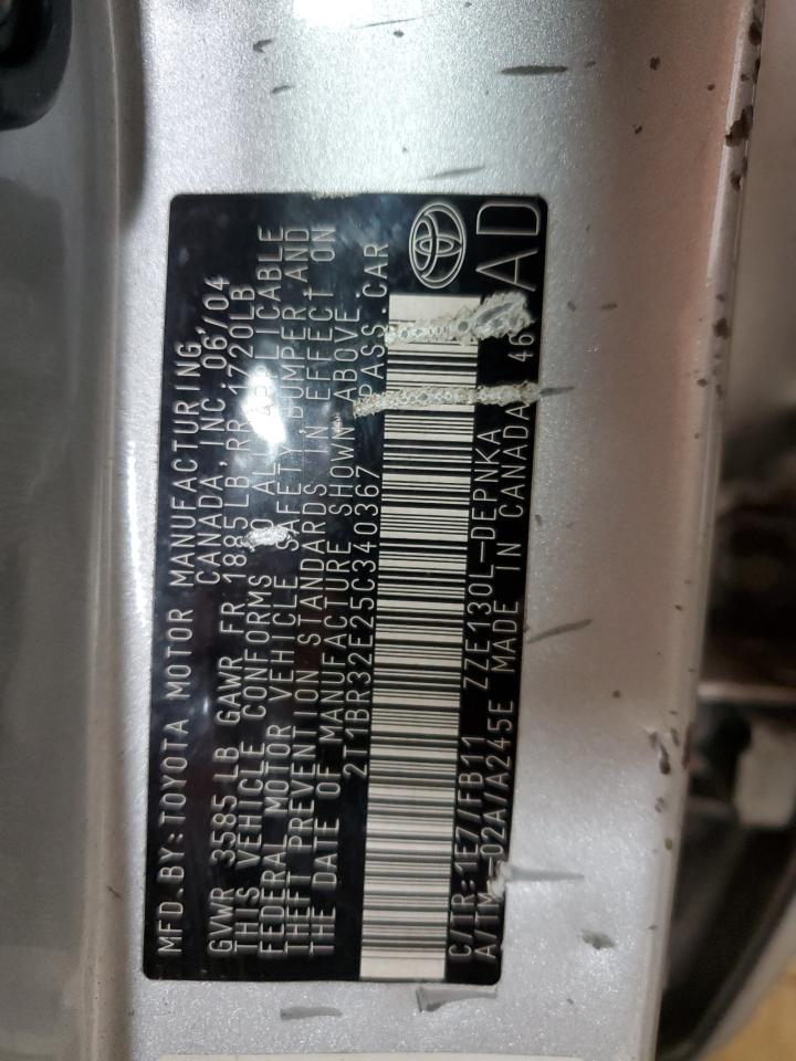 2005 Toyota Corolla Ce VIN: 2T1BR32E25C340367 Lot: 64047684