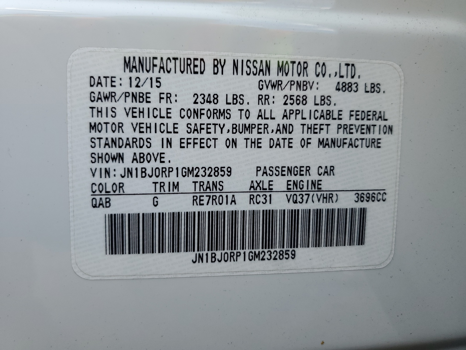 JN1BJ0RP1GM232859 2016 Infiniti Qx50