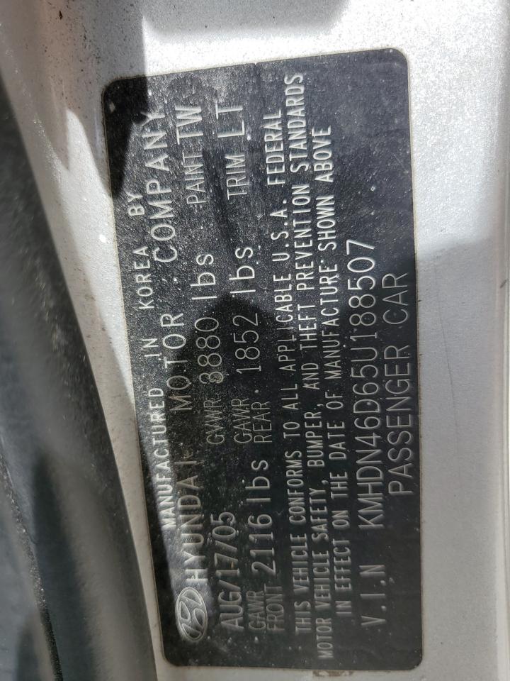 2005 Hyundai Elantra Gls VIN: KMHDN46D65U188507 Lot: 62400134