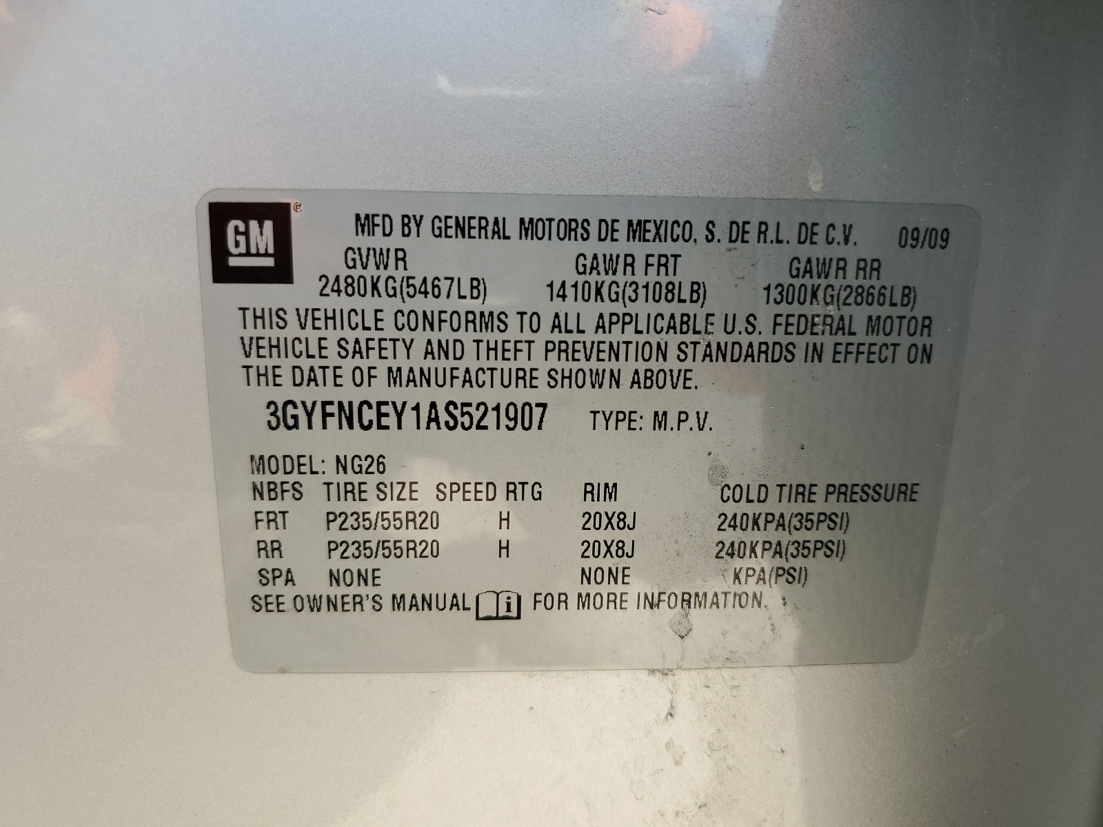 3GYFNCEY1AS521907 2010 Cadillac Srx Premium Collection