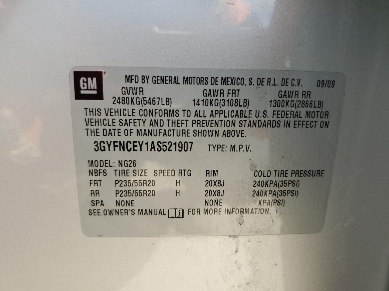 2010 Cadillac Srx Premium Collection VIN: 3GYFNCEY1AS521907 Lot: 65020824