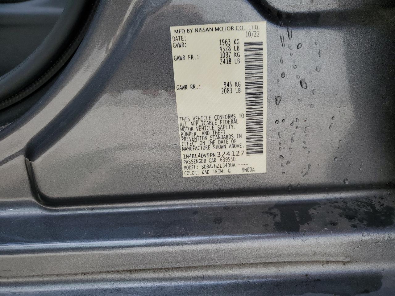 2023 Nissan Altima Sv VIN: 1N4BL4DV9PN324127 Lot: 64357064