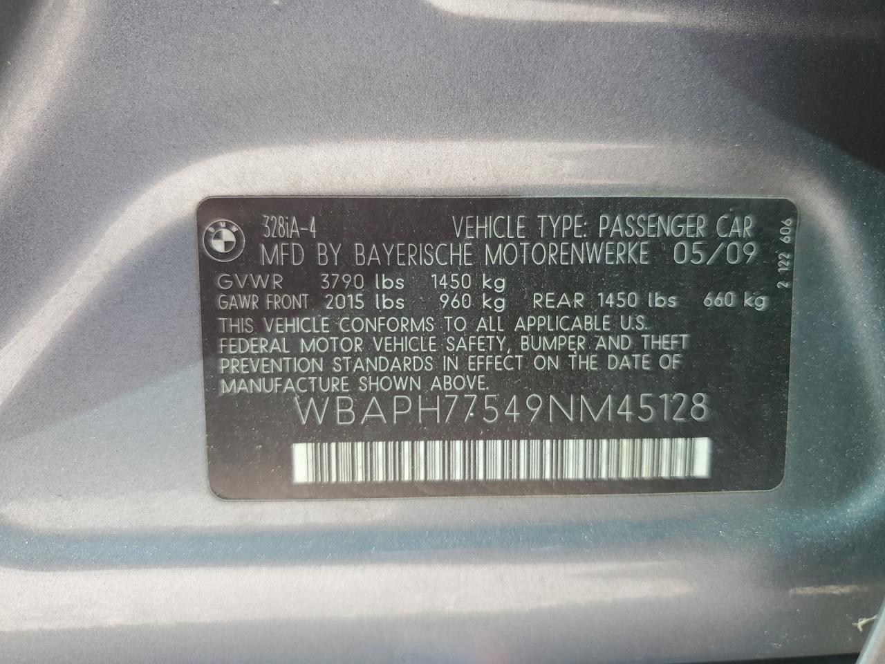 2009 BMW 328 I VIN: WBAPH77549NM45128 Lot: 62488584