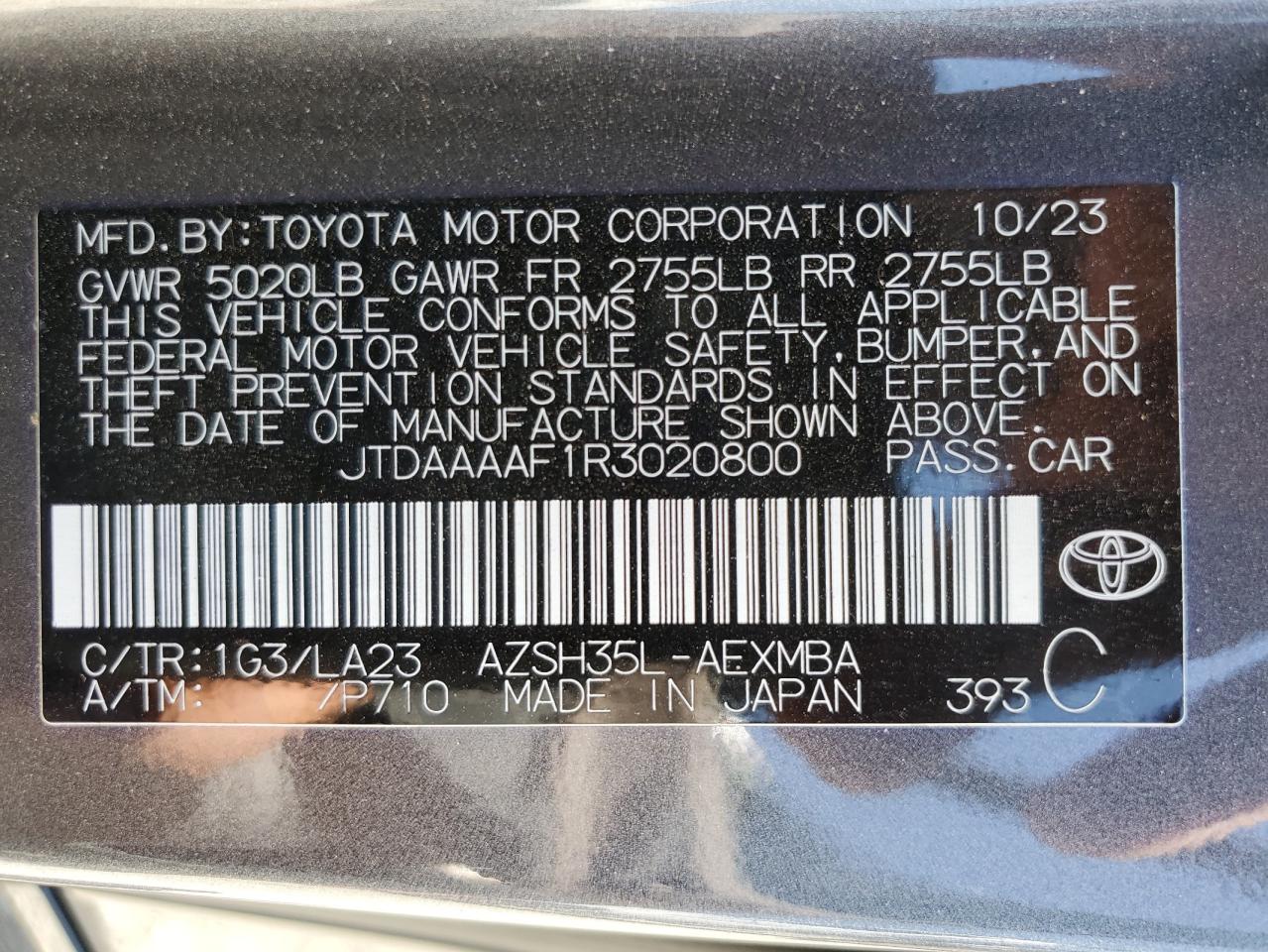 2024 Toyota Crown Xle VIN: JTDAAAAF1R3020800 Lot: 61914484