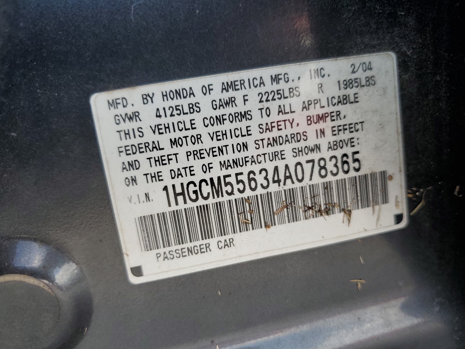 1HGCM55634A078365 2004 Honda Accord Ex