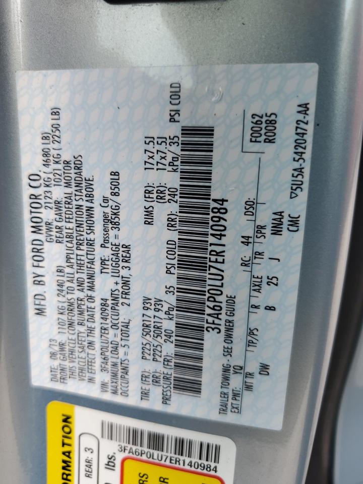 2014 Ford Fusion Se Hybrid VIN: 3FA6P0LU7ER140984 Lot: 62533344