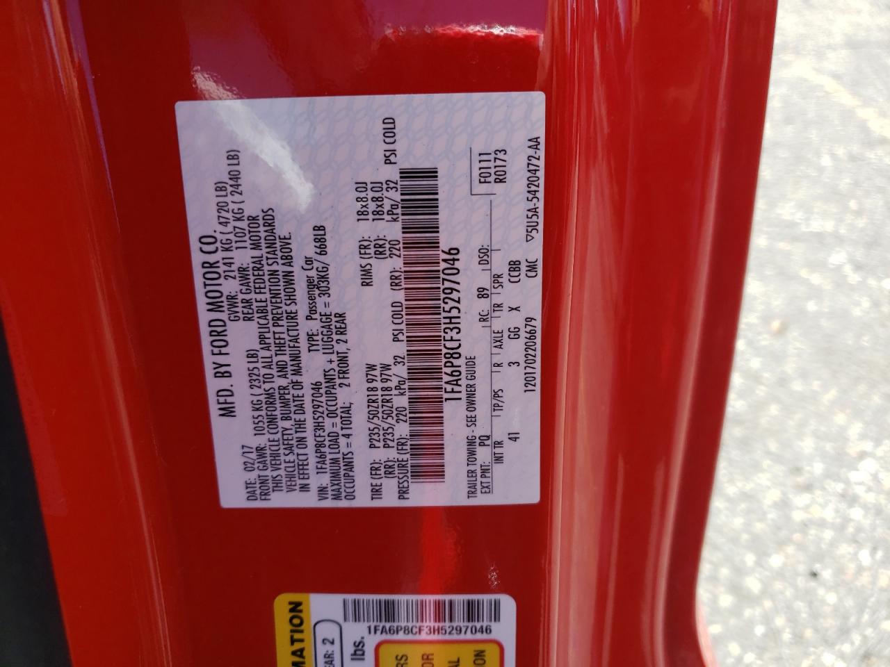 2017 Ford Mustang Gt VIN: 1FA6P8CF3H5297046 Lot: 62367244