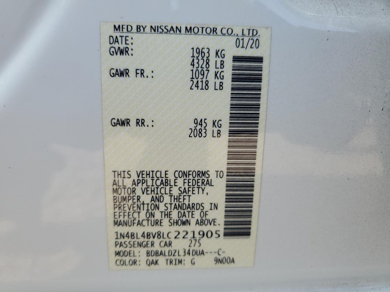 1N4BL4BV8LC221905 Nissan Altima S 13