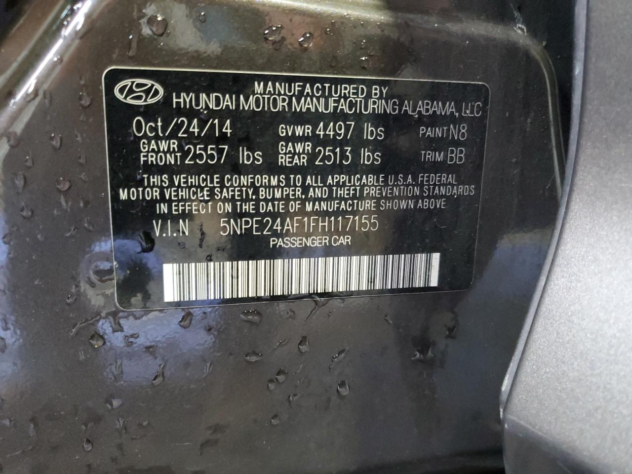 2015 Hyundai Sonata Se VIN: 5NPE24AF1FH117155 Lot: 64032614